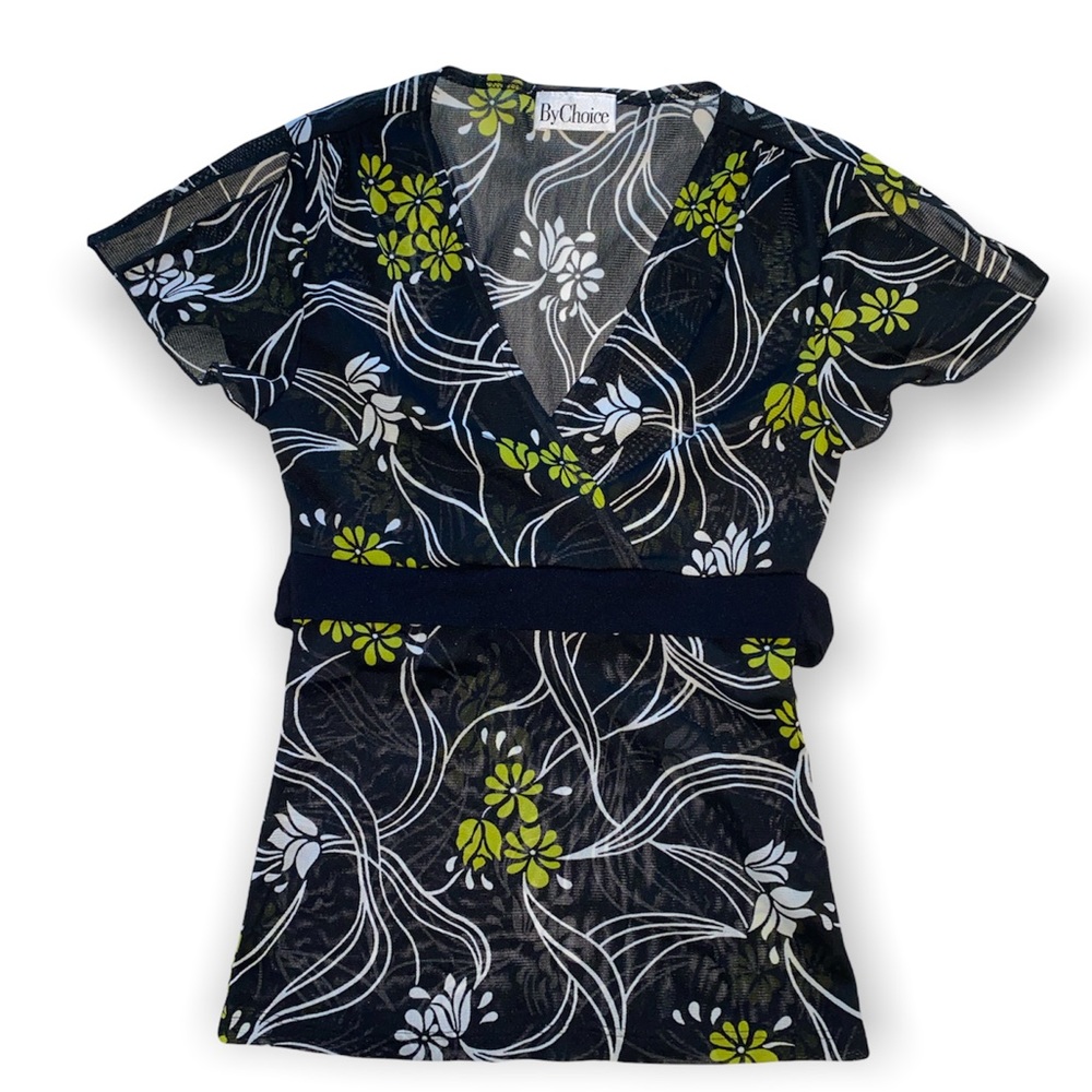 Vintage y2k flower empire waist tie back v-neck top babydoll